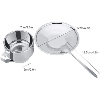Zestaw kubek do kawy espresso z łyżką i spodkiem ze stali nierdzewnej 120ml [13250000466]